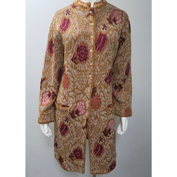 Vintage Neiman Marcus Adrienne Vittadini Gold Mettalic Cardigan Sweater - Picture 2 of 6